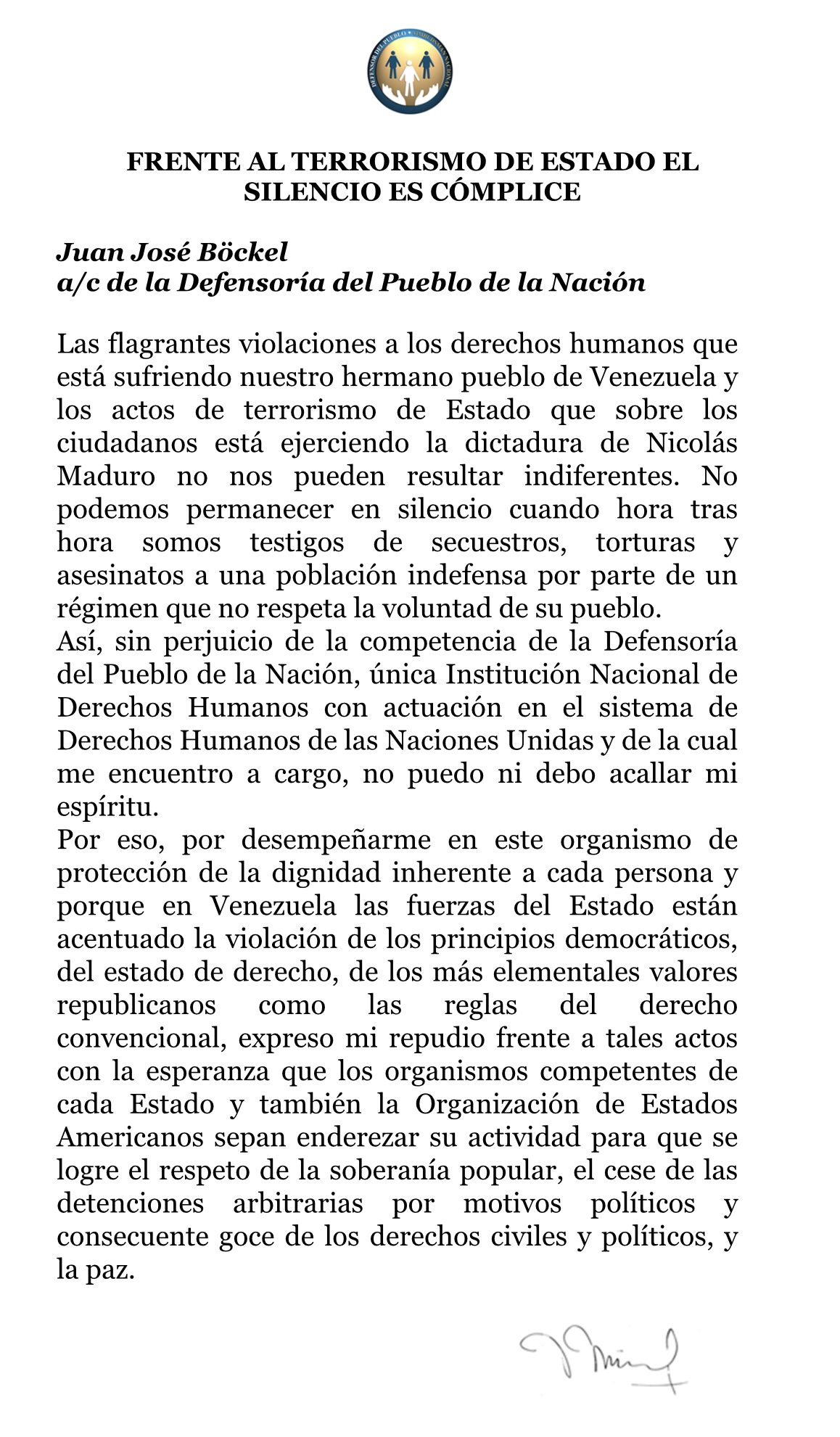 Frente al Terrorismo de Estado el silencio es cómplice